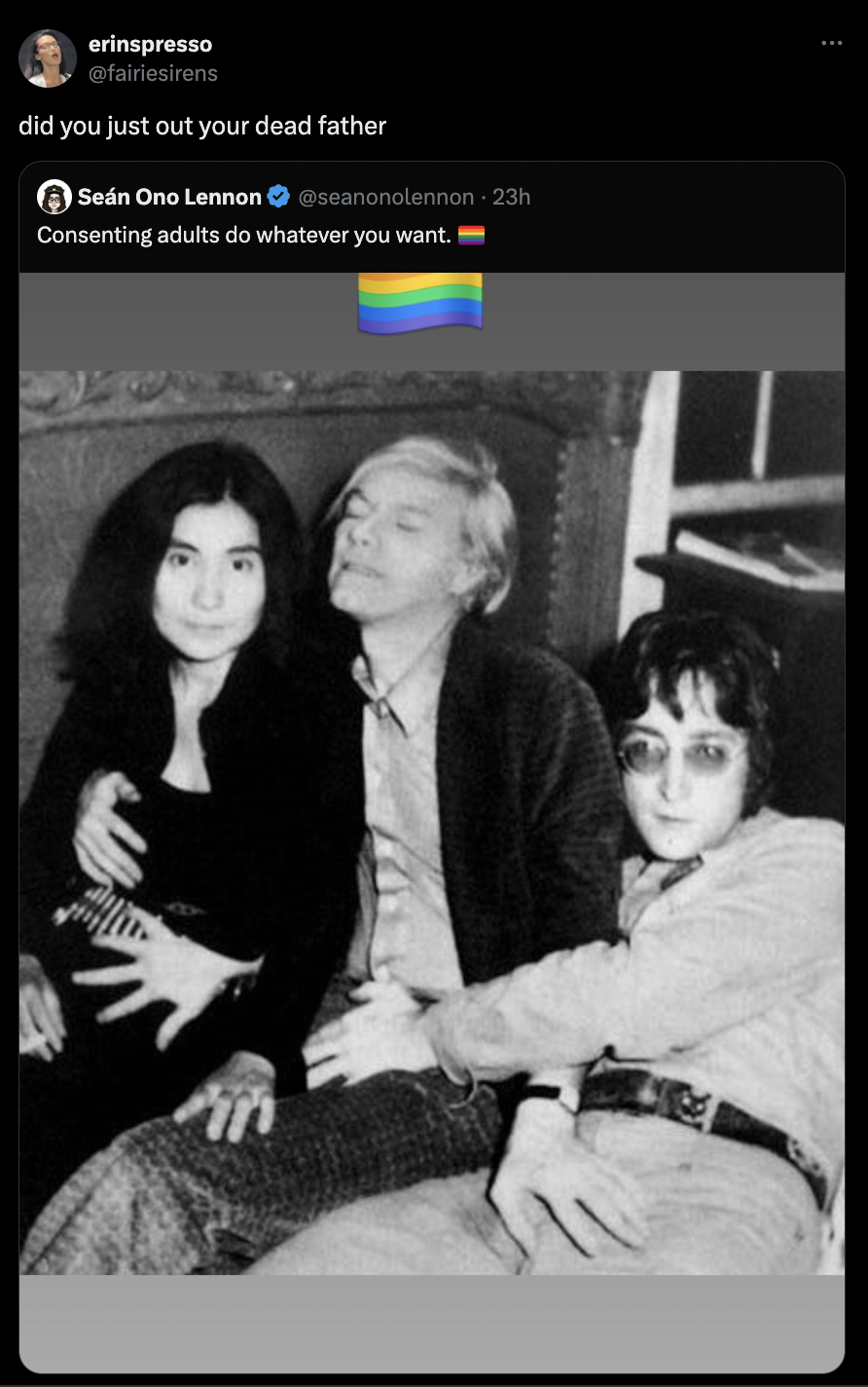 andy warhol y john lennon - erinspresso did you just out your dead father Sen Ono Lennon lennon23h Consenting adults do whatever you want.